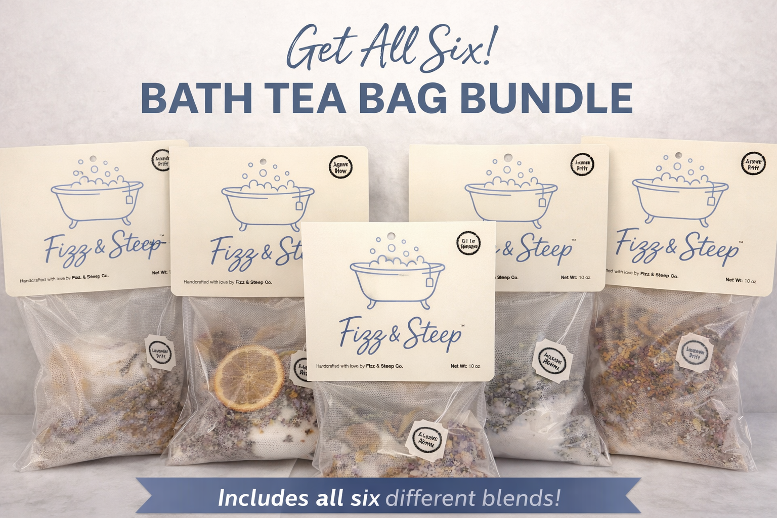 Fizz & Steep™ Bath Tea Bag Bundle — Set of Six Signature Blends
